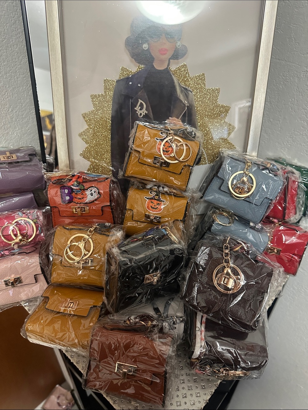 Leather Mini Purse Keyring and Case, You Select Color